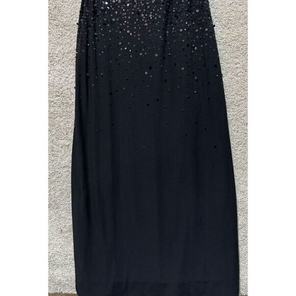 Mignon Maxi Gown Dress Women's 6 Black One Puff Shoulder Sequined Sheath Stretch - Picture 5 of 14